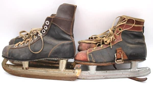 2 pares de patines de hockey sobre hielo canadienses vintage hojas de acero parte superior de cuero marrón NHL - Imagen 1 de 6