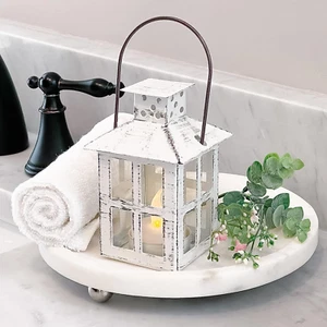 Rustic Farmhouse Decor White Candle Holder Lantern Decorative (5 Inch), Wedding - Picture 1 of 8
