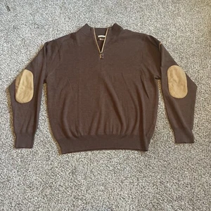 Peter Millar Mens Long Sleeve Quarter Zip Mock Neck Sweater Brown Wool Size XL - Picture 1 of 12