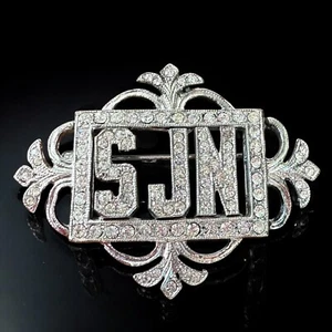 Art Deco Rhinestone Brooch Monogram SJN Signed ORA 1930s Pin Vintage - Picture 1 of 8
