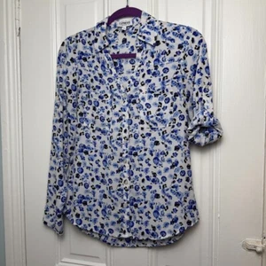 Express Portofino Hemd Damen XS weiß blau Blumen Knopfleiste Bluse Vacay - Bild 1 von 7