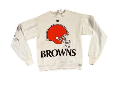Sudadera De Colección Logo 7 Cleveland Browns Para Hombre Pequeña Blanca Cuello Redondo Envejecida Foto 1 de 4