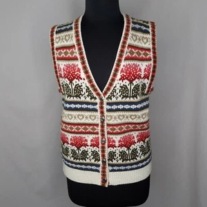 Northern Isles Vtg Knit Vest Womens Medium Fair Isle Tree Heart Cottagecore Farm - Picture 1 of 7