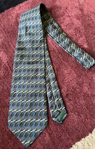 Stafford Men's 100% Italian Silk Neck Tie Blues Greens Cream Geometric - Picture 1 of 3