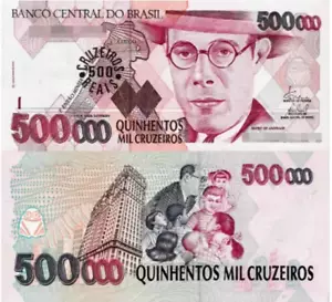 1993 Brazil 500000 Cruzeiros BANKNOTE CURRENCY UNC AA - Picture 1 of 1