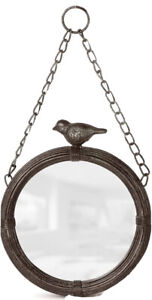Park Hill Collection Hanging Bird Round Metal Mirror Chain Black