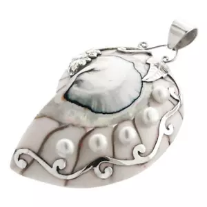 "Ciondolo Perla Nautilus Bianco Argento Sterling 925 Argento Sterling 925, 2 11/16" - Foto 1 di 3