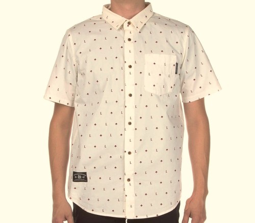 OFF WHITE Camicia uomo LRG NO JUSTICE NO PEACE S S con bottoni bianco sporco large nuova con etichette