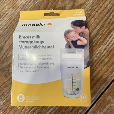 Medela 6 oz. BOLSA DE ALMACENAMIENTO DE LECHE MATERNA 50-PK Sin fugas Sin desgarros Sin BPA Foto 1 de 4
