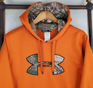 UNDER ARMOUR Size Large Mens Blaze Orange/Camouflage UA Storm Hoodie Sweatshirt - Picture 1 of 14