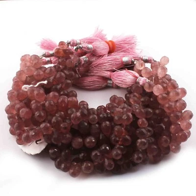 Briolettes facetados de cuarzo fresa de 1 hilo - Briolettes en forma de lágrima - 9 mm Foto 1 de 3