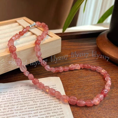 Ожерелье из натурального клубничного кварца неправильной формы с драгоценными камнями 14–48 дюймов 8–10 мм - Изображение 1 из 4