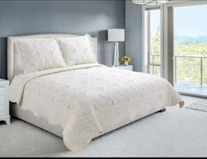 Embroidered Stitching Coverlet Bedspread Ultra Soft Solid 3 Piece Summer Quil... - Picture 1 of 8