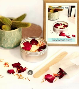CANDLE MAKING KIT Eco Soy Wax Scented Tin Dried Flower calendula Rose petal KVE - Picture 1 of 2