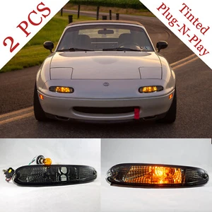 NA MIATA Tinted Front Bumper Lights (Pair) Mazda MX-5 MX5 Plug N' Play NEW - Picture 1 of 6