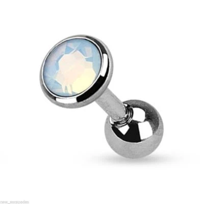 Oreja de cartílago/tragus opalita 5 mm gema blanca calibre 16 1/4" acero  Foto 1 de 3