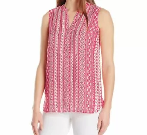 Foxcroft Women's Sleeveless Blouse Leena Island Geo Tank, Hibiscus Size 16 Large - Picture 1 of 5