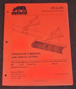 Rhino RB & RR Rear Blade & Rock Rake Operators Manual with Parts Listing - Picture 1 of 1