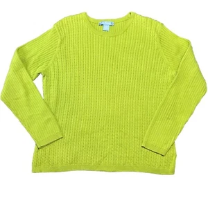 VTG Evan Picone Women's 2X Bright Green Cotton Cable-Knit Lightweight Sweater - Picture 1 of 7