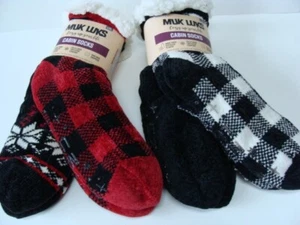 NWT MUK LUKS 4 Pairs Women's Cabin Socks Size L/XL 8-10 Non-Skid Slipper Sherpa - Picture 1 of 3