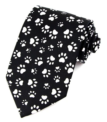 Corbata negra con estampado de pata de animal y perro gato con moño Wow Meow para hombre Foto 1 de 4