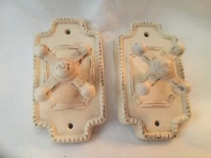 Wall Hooks 2pc Hot Cold Faucet Handles Towel Hook Wall Mount White Metal Vintage - Picture 1 of 5