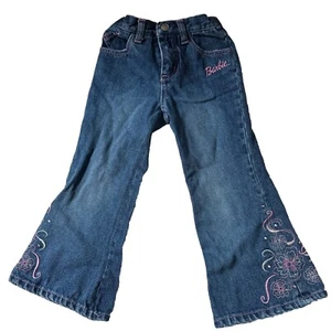 Barbie VTG 1990s Denim Jeans Flared Size 4Girls Embroidered Pink Bling - Picture 1 of 6