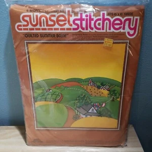 Sunset Stitchery 1980 Quilted Summer Scene  16" x 16" Beginners Kit - Picture 1 of 3