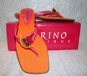 NOS Beaded Fruit Strawberry Orange leather Sandals Ann Marino low heel thong 9