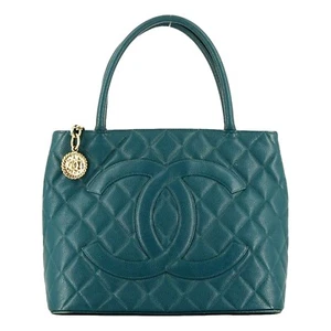 Borsa Chanel Caviale Pelle CC Medaglione Tote Bag Blu Teal - Foto 1 di 7