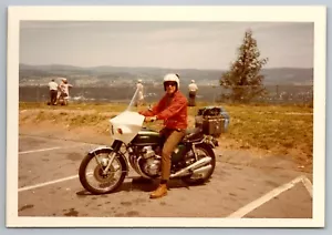guy on Motorcycle Vintage Snapshot Photo 1970 Honda cb750. - Picture 1 of 2