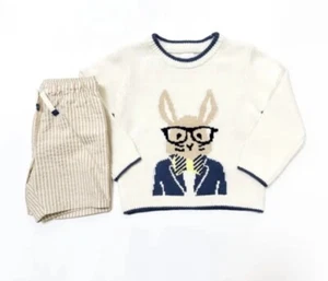 Wonder Nation Osterhase Pullover & Shorts 2-teiliges Set hellbraun/blau Größe 4T neu mit Etikett - Bild 1 von 6