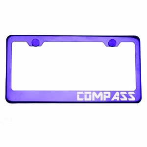 Purple Chrome License Plate Frame COMPASS Laser Etched Metal Screw Cap - Imagen 1 de 8