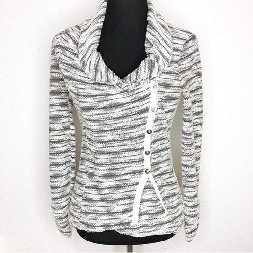 OFF WHITE Giacca maglia Anthropologie sabato domenica grigio marmorizzato bottoni taglia Extra Small