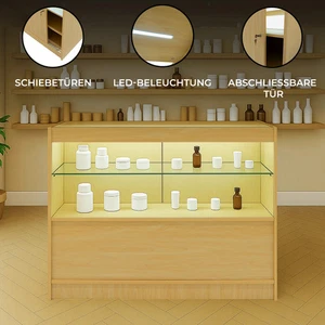 Ahorn-LED-Ladentheke C1200 – Abschließbare Aufbewahrungseinheit I Glasvitrine - Bild 1 von 9