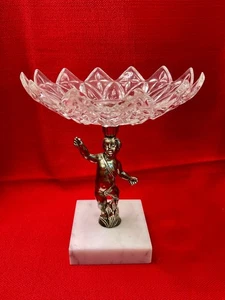 Italian Florentine Regency Footed Pedestal Bowl Marble, Glass & Metal w/ Angel - Picture 1 of 8
