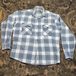 VTG Fieldmaster Lightweight Flannel Shirt Mens Large Blue Gray Plaid USA Made - Picture 1 of 8