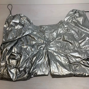Zara Silberfolie Fallschirm Hose Baggy High Rise Taschen Harem Damen Gr. XS - Bild 1 von 8