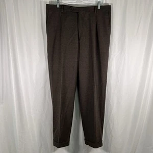 Hart Schaffner Marx 100% Wool Dress Pants Men 36 Brown Pleated Pockets Dry Clean - Picture 1 of 8