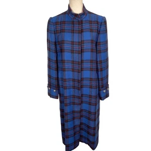 Albert Nipon Coat Women 8 Blue Red Tartan Plaid - Picture 1 of 16