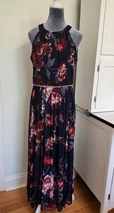 Maxi Vestido Alexa B Nites Mujer Pequeño 10, Halter Floral Malla Superposición Joyas - Imagen 1 de 9