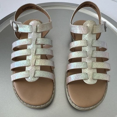 Girl Size 12 White Iridescent Sparkle Gladiator Sandals Slip Resistant Cat &Jack - Image 1 of 4