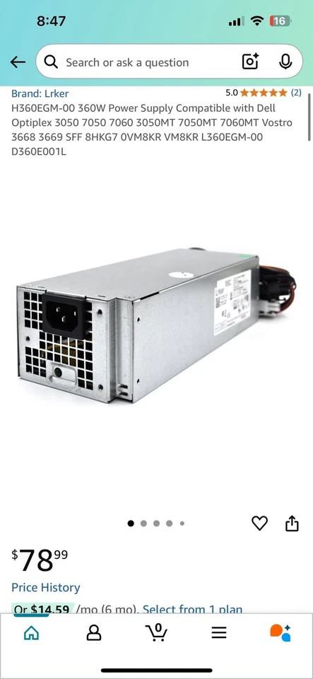 L360EGM-00 H360EGM-00 for Dell 3050 7050 3660 3667 3669 3668 360W Power Supply - Image 1 of 3