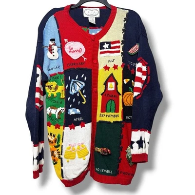 Vintage The Eagle’s Eye Sweater Large Months Of The Year 1995 Cardigan Rare - Image 1 of 4