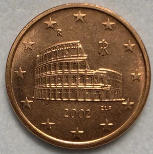 2002 Italy 5 Euro Cents Coin with Rome Coliseum Design From Mint Roll - Picture 1 of 2