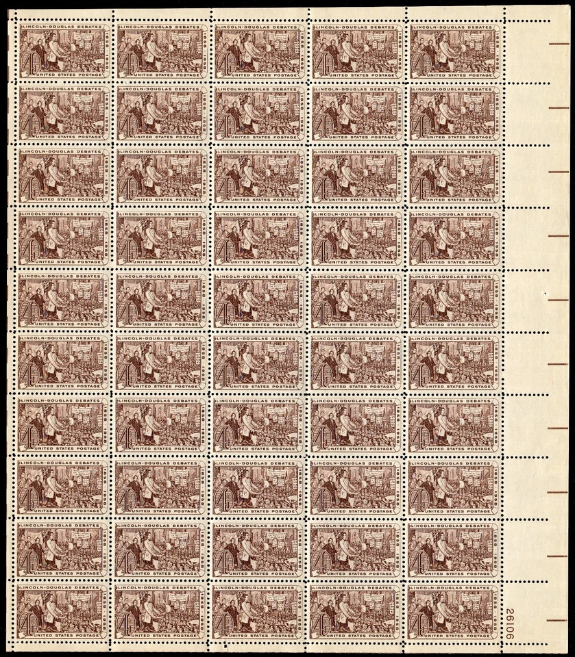 Scott #1115 Lincoln-Douglas Debate Sheet of 50 Stamps - MNH P#26106 LR - Image 1 of 1