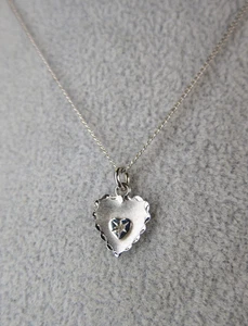 Vintage STERLING LA MODE tiny 925 heart pendant 15" chain necklace - Picture 1 of 6