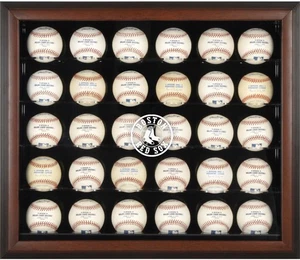 Red Sox Logo Brown Framed 30-Ball Display Case - Picture 1 of 1