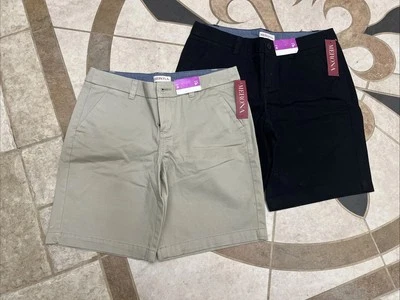 2 Pares Pantalones Cortos Merona Damas Talla 4 Clásicos Caqui y Ébano Cómodos Golf Algodón Foto 1 de 4