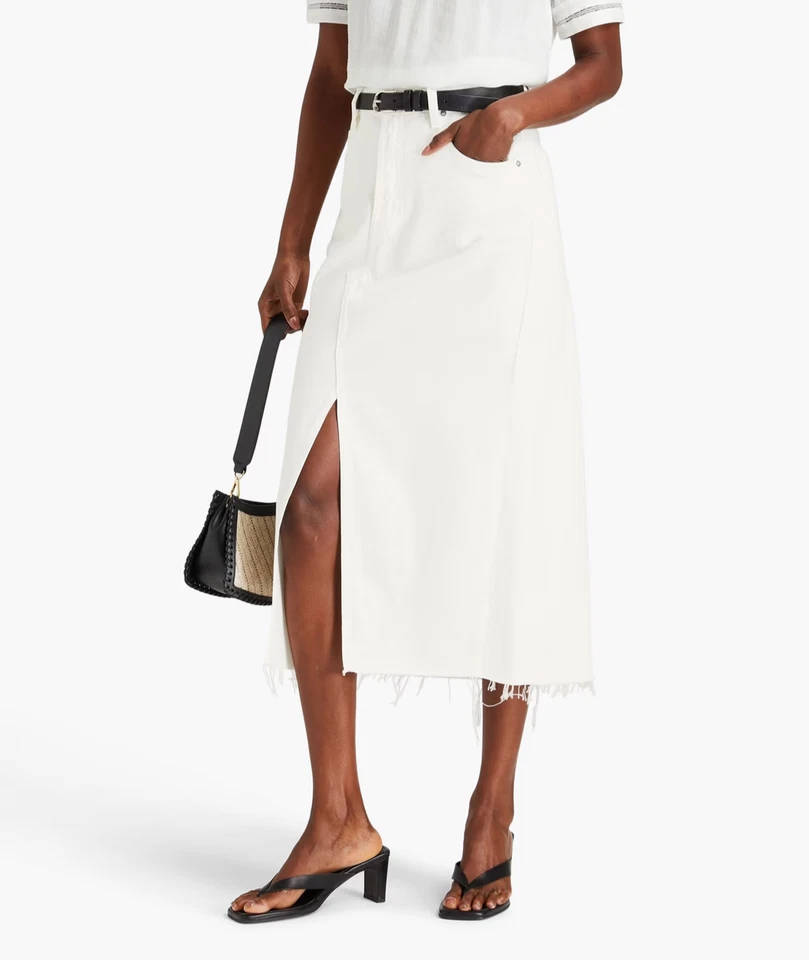 FRAME The Midaxi Denim Skirt Women's 25 Ecru Slit Raw Hem Button Zip Closure - Image 1 of 4